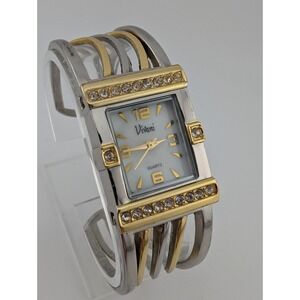 Vivani Watch Women 23mm Case MOP Dial Two Tone Bangle Cuff Crystals- New Battery